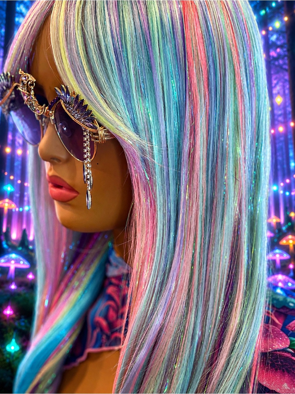 Trippe Kittee Pastel Rainbow Long Tinsel Wig